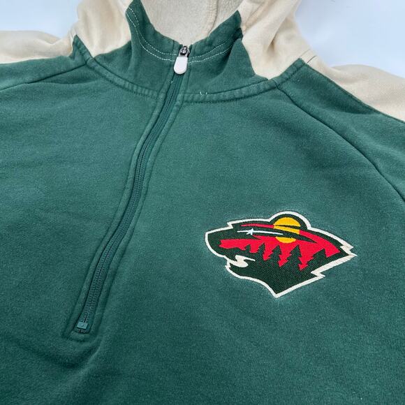 Men's Green NHL Hockey Minnesota Wild 1/4 Quarter Zip Hoodie Sweatshirt 2XL - Picture 3 of 6